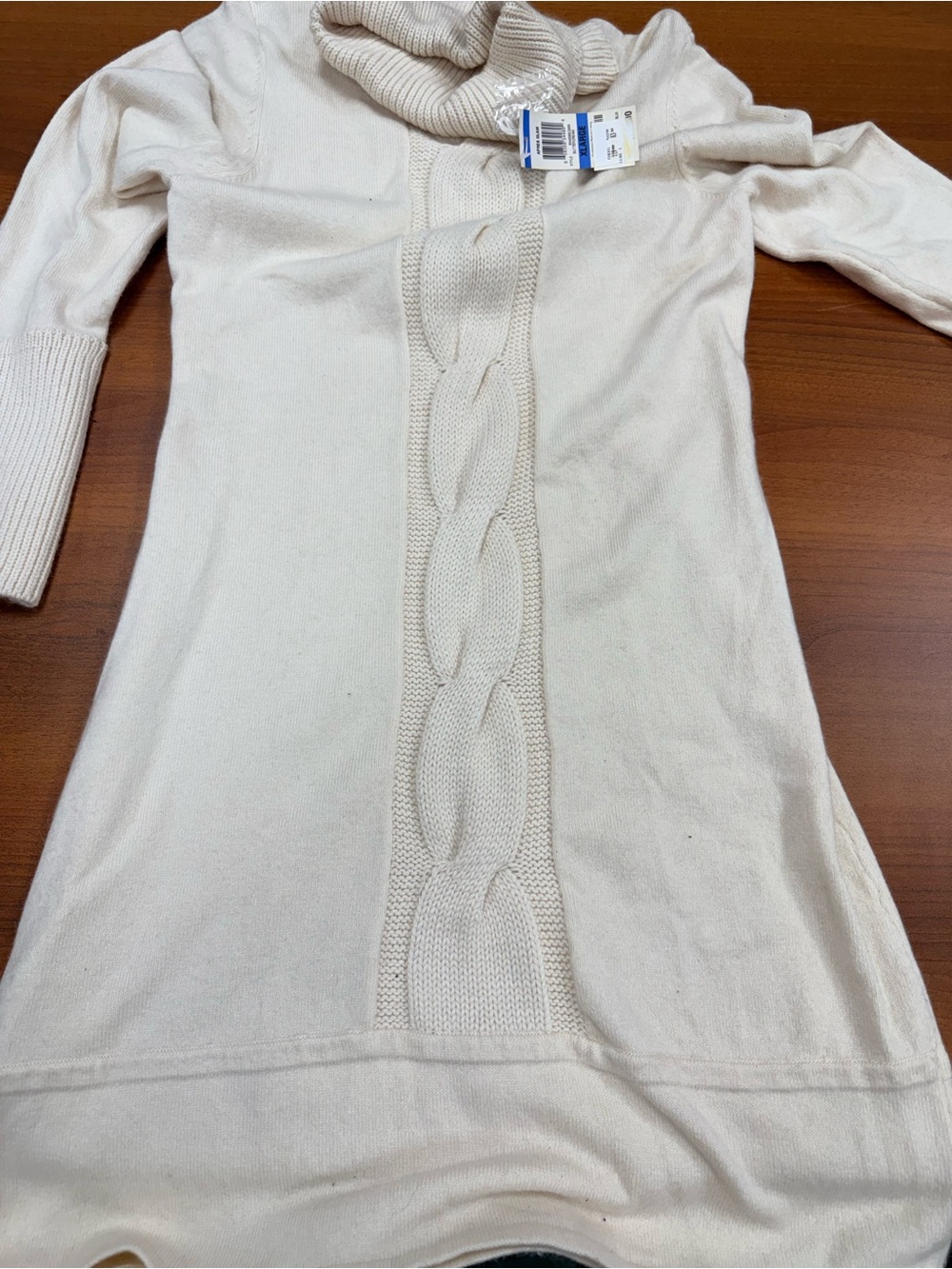 INC International Concepts Cream Cable-Front Turtleneck Sweater Dress